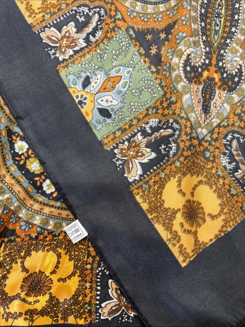 Vintage-Inspired Black Paisley Floral Accent Scarf 35x35